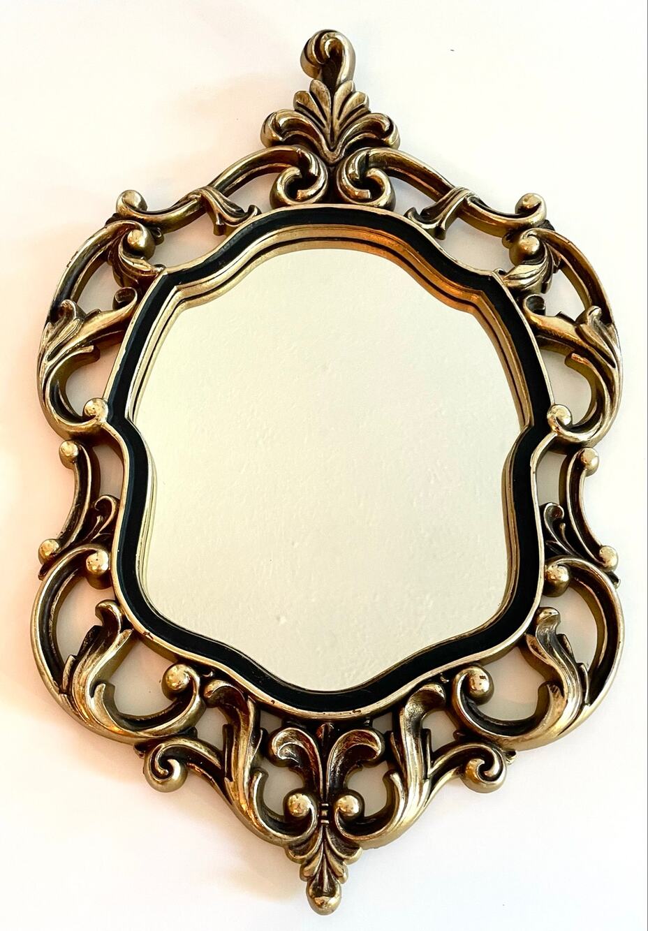 Vtg 60s Turner Mfg. Co. Hollywood Regency Ornate Gold & Black Wall Mirror A90
